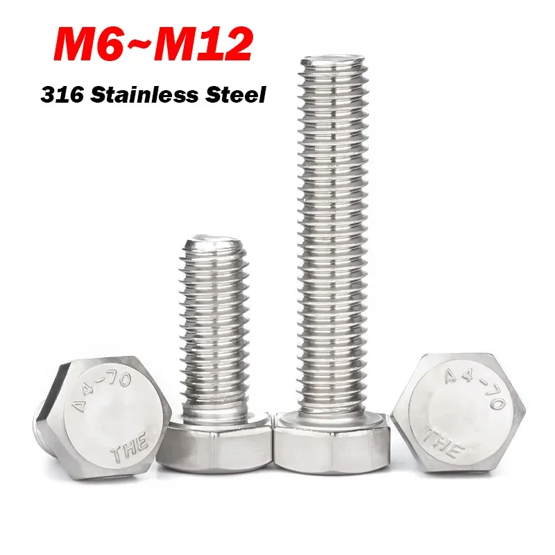 1-10pcs M3 M4 M5 M6 M8 M10 M12 316 Stainless Steel External Hex Head Screws Outer Hexagon Cap Bolt DIN933 Length 8~200mm