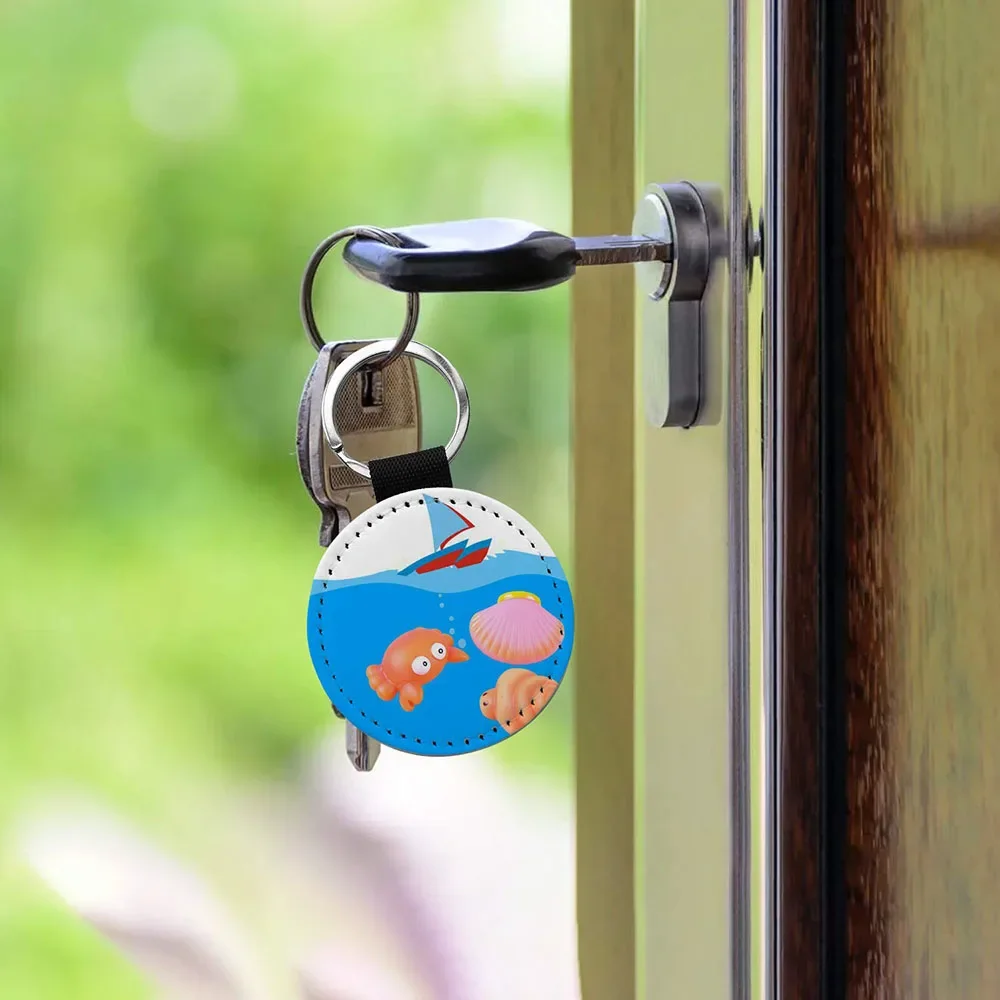 10pcs Sublimation Keychain Blanks for Diy PU Leather Keychain Transfer Keyring Customize Round Man Women Crafts Cute Keychain