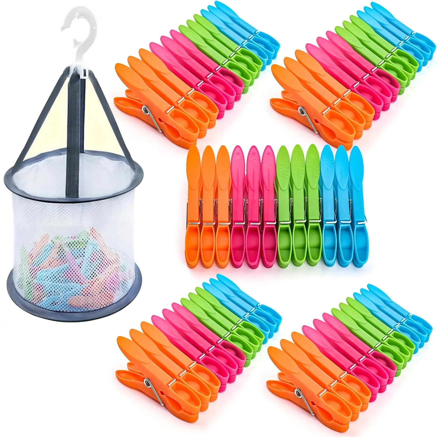 Clips para colgar a prueba de viento sin marca con cesta de almacenamiento, Clips coloridos para calcetines de lavandería, ropa delicada, organización del hogar multiusos