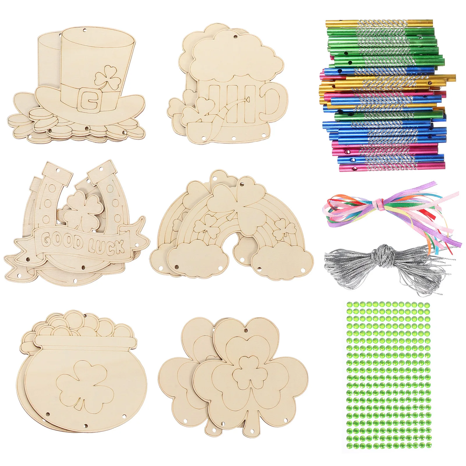 

DIY Wooden Wind Chime Kit 1Set Unfinished Blank St Patrick Decor for Home Garden Party Wood Wind Chimes DIY Supply