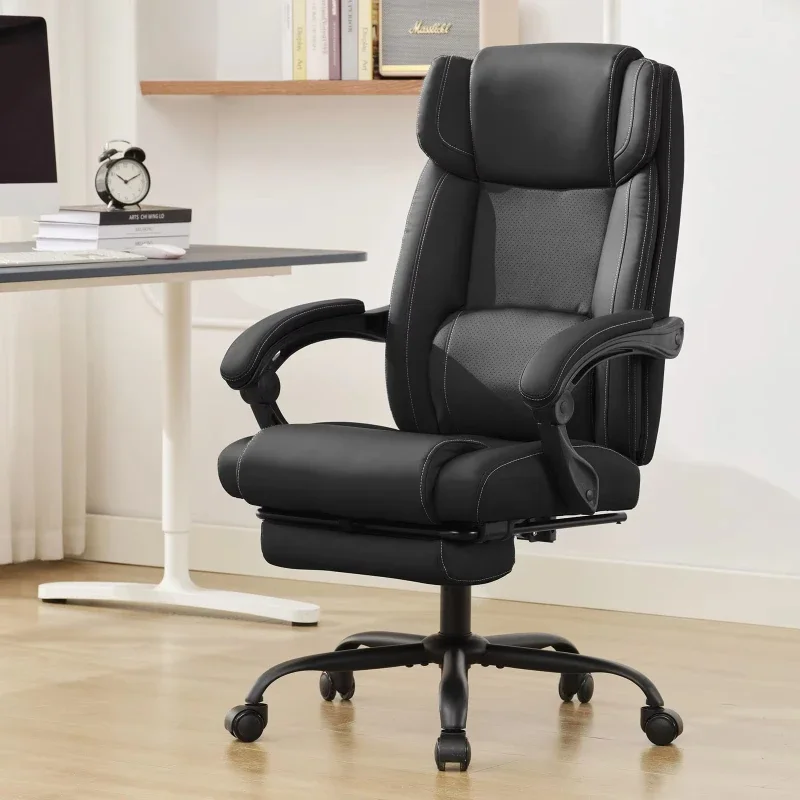 

Hot sales High Back 90-155 degrees Adjustable Reclining black Ergonomic Executive Thick Leather Office Chair with Footrest Lumba