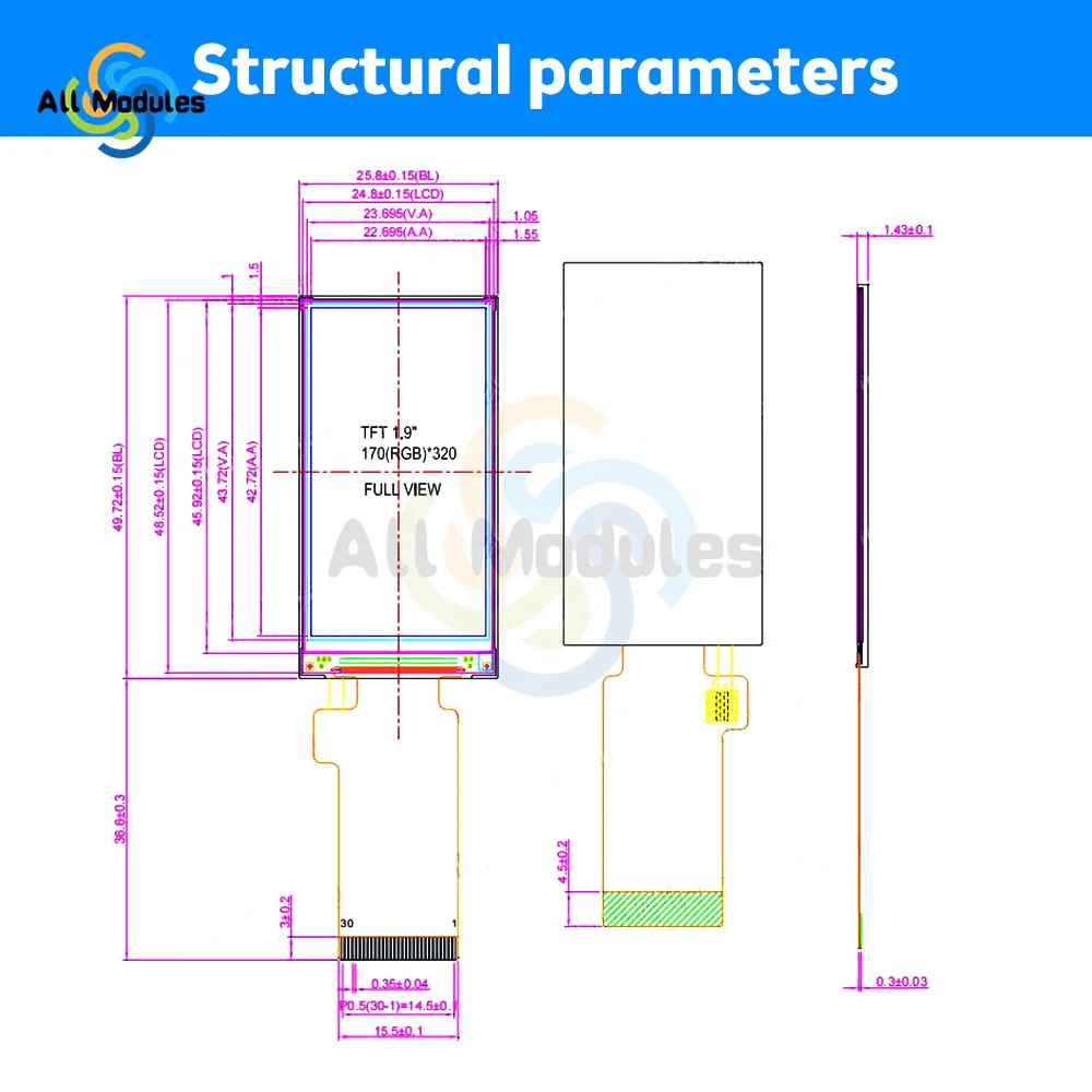 ST7789 1.9 Inci Layar LCD TFT 170X320 HD ISP Layar LCD Layar Seri Driver 3.3V Layar LCD
