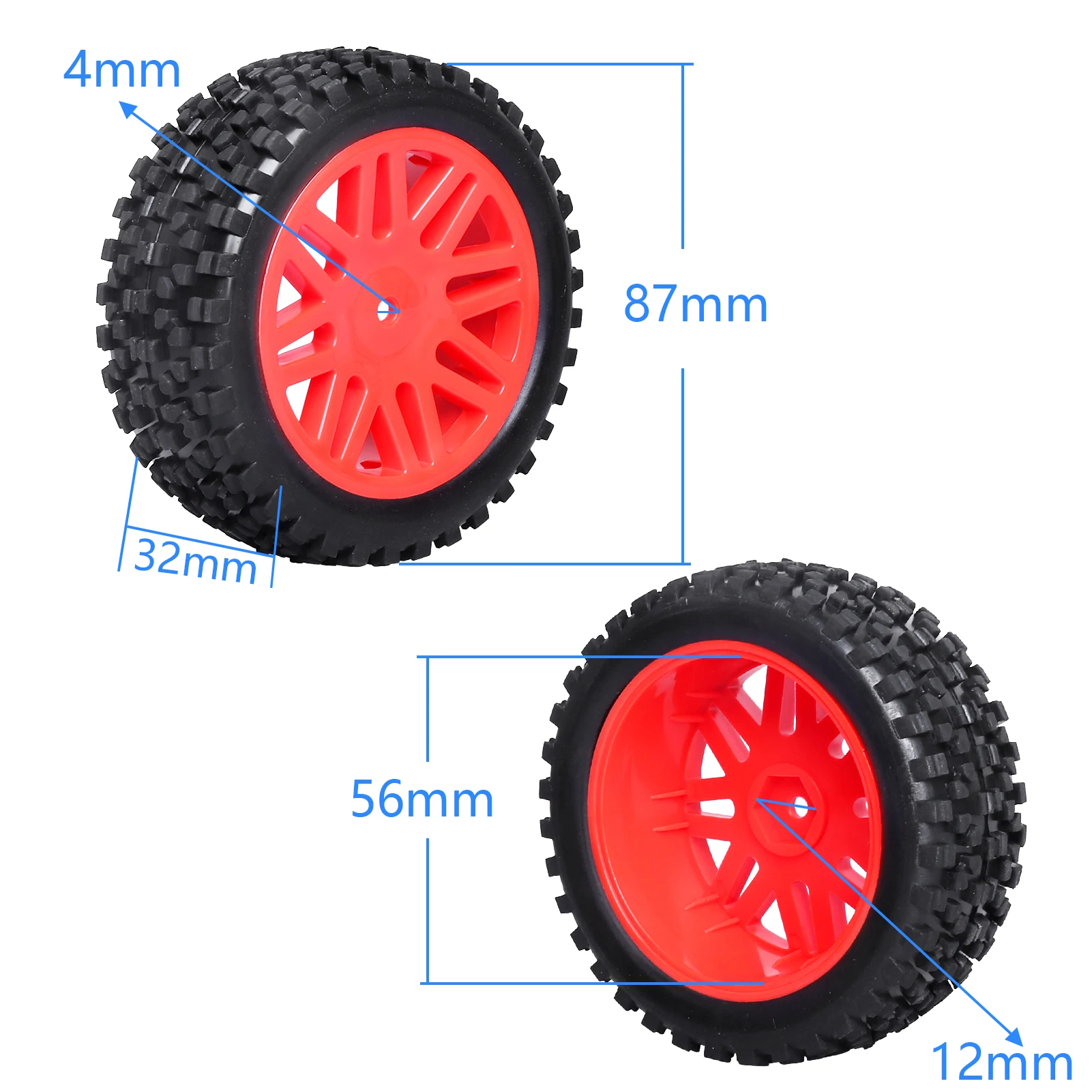 HobbyPark 12mm Hex RC 1/10 Buggy Wheels Tires Set Height 3.46'' for Redcat Shockwave Tornado S30 EPX/PRO ExceedRC EP SunFire HSP