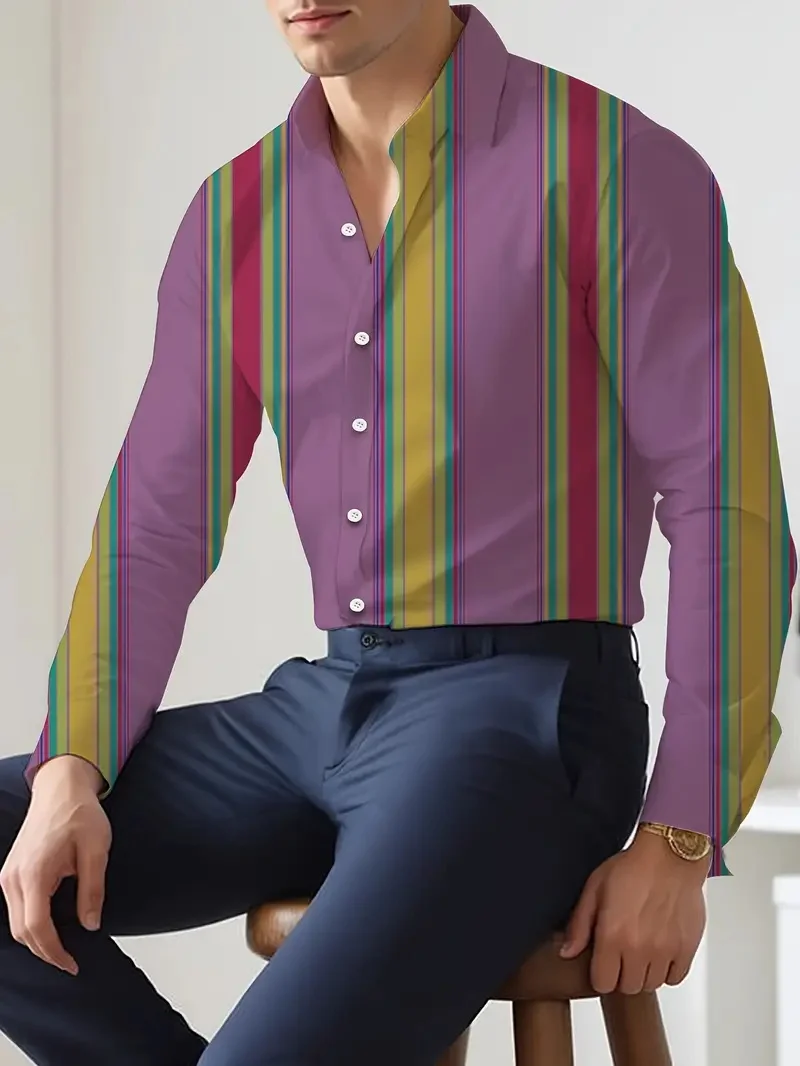 Camisa básica de manga comprida Vertical Stripe, estilo de negócios e escritório, Single Breasted, preguiçoso, pendulares, MB12