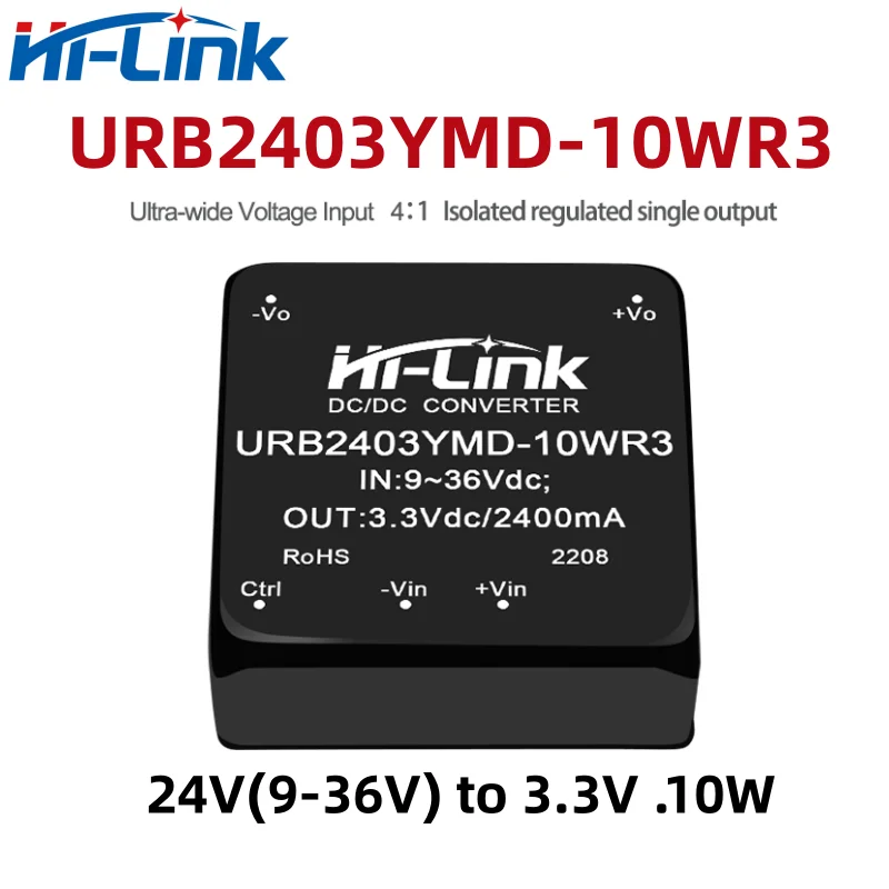 Oi Link-DC-DC Módulo de potência regulada isolada, comutação step-down, URB2415YMD-10WR3, 24V a 3, 5, 9, 12, 15, 24V, 10W