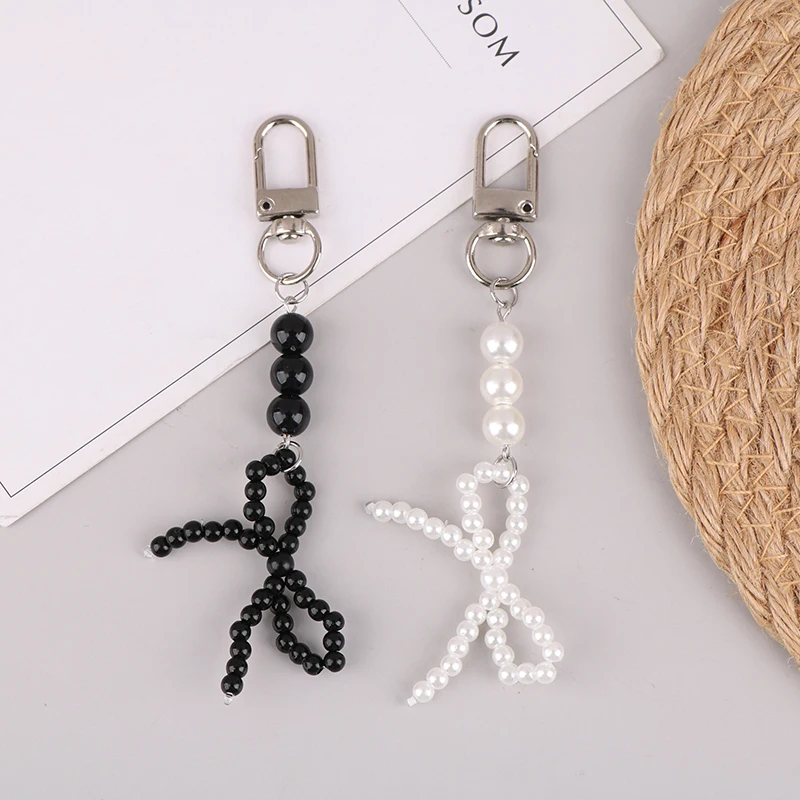 

Korean Bowknot Keychain Simple Bow Beaded Keyring Imitation Pearl Key Holder Bag Pendant Camera Strap Girl Gifts