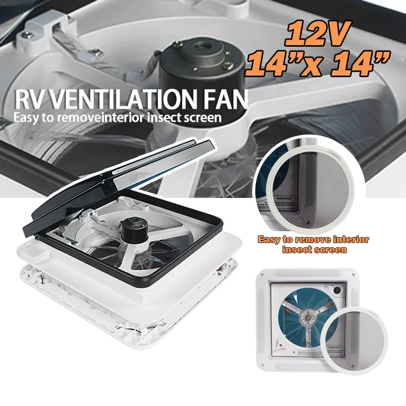 

TYTXRV 14"CE RV Ventilation Fan 12V Exhaust Fan Caravan Accessories 6 Speed with LED Detachable lnsect-proof net RV Exhaust Fan