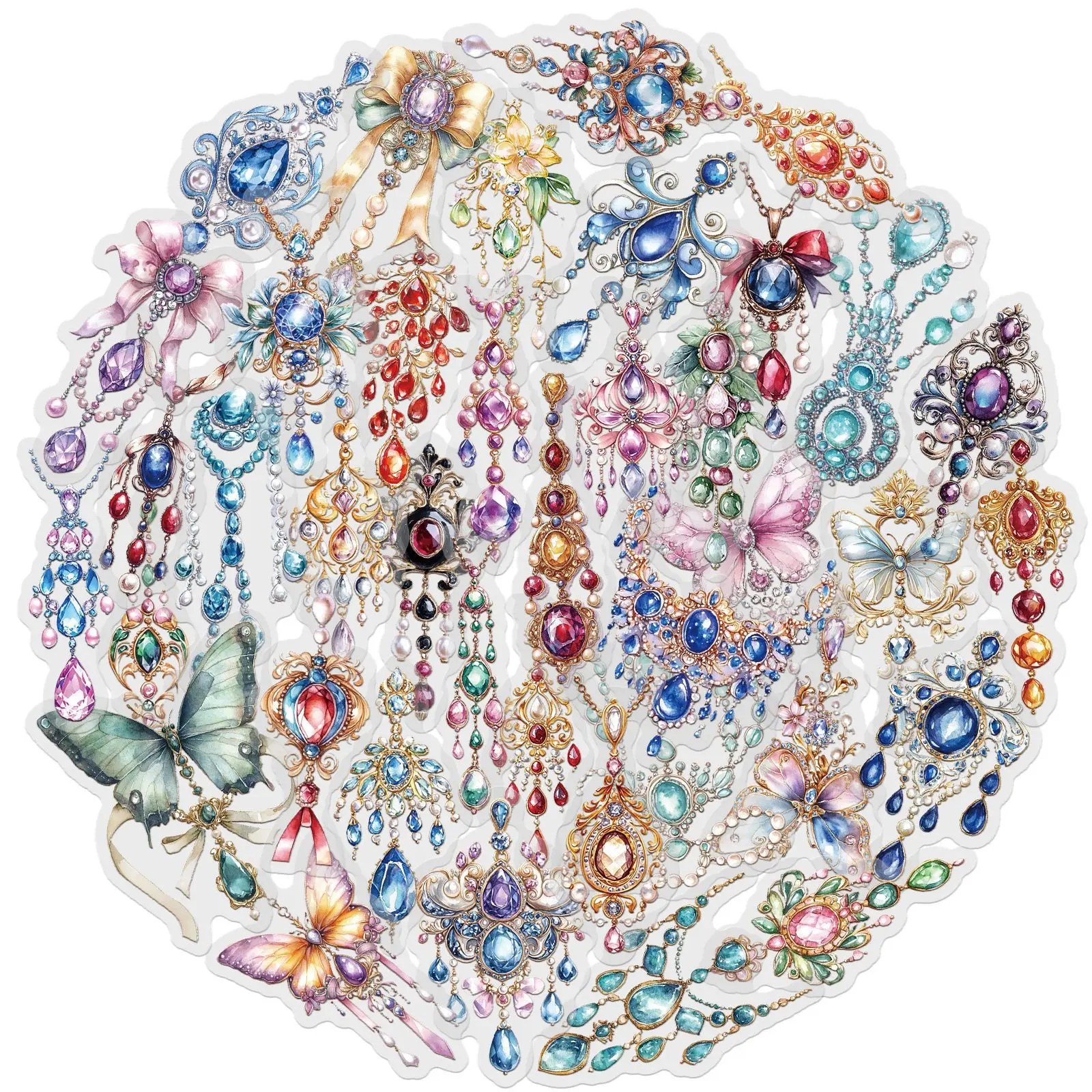 

10/30/50PCS Jewelry Diamond Butterfly Necklace Earrings PET Sticker DIY Decoration Waterproof Skateboard Notebook Graffiti Toy