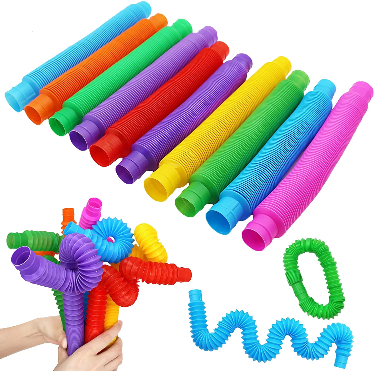 Rainbow cor estiramento plástico tubo, criança e adulto descompressão brinquedo, diy