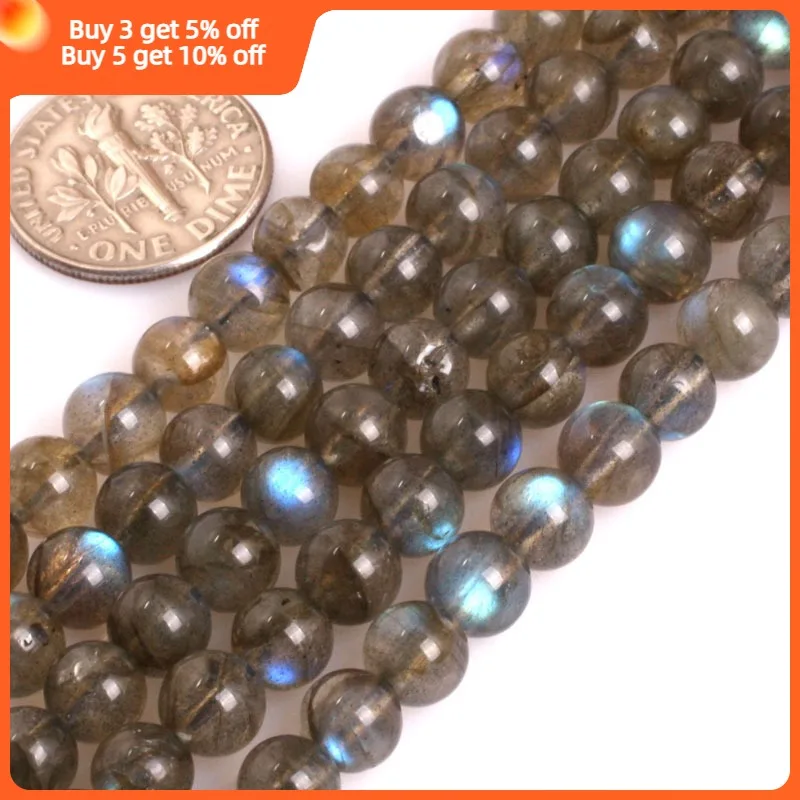 Natural Stone Rainbow Blue Flash Labradorite Round Beads For Jewelry Making Strand 15 Inch DIY Design Gifts