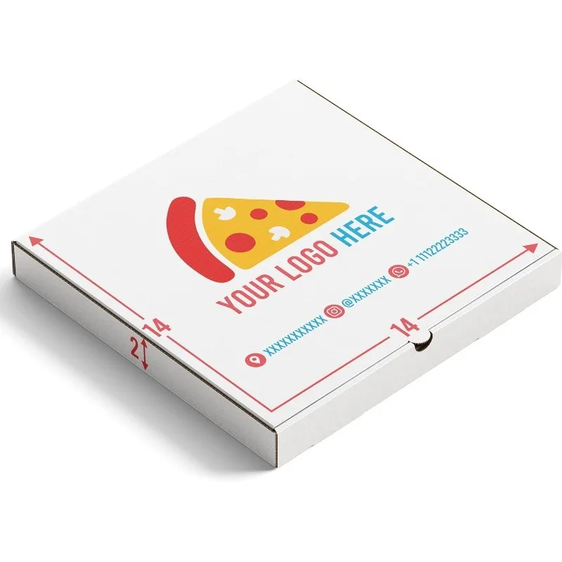 Cajas de pizza blancas impresas con logotipo personalizado de Cartonbar - Paquete de 50 (14x14x2 pulgadas) - Embalaje de pizza personalizado para restaurantes,