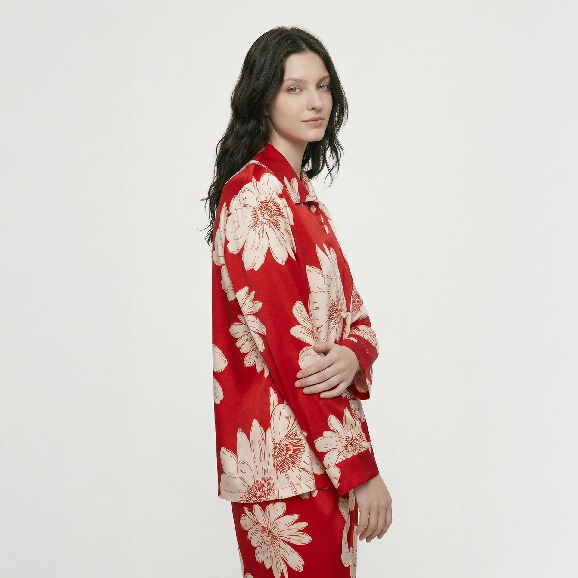 Women's 2PCS Pajama Set Pocket Sleepwear Summer Print Pyjama Long Sleeve Shirt Pants Pijama Homewear