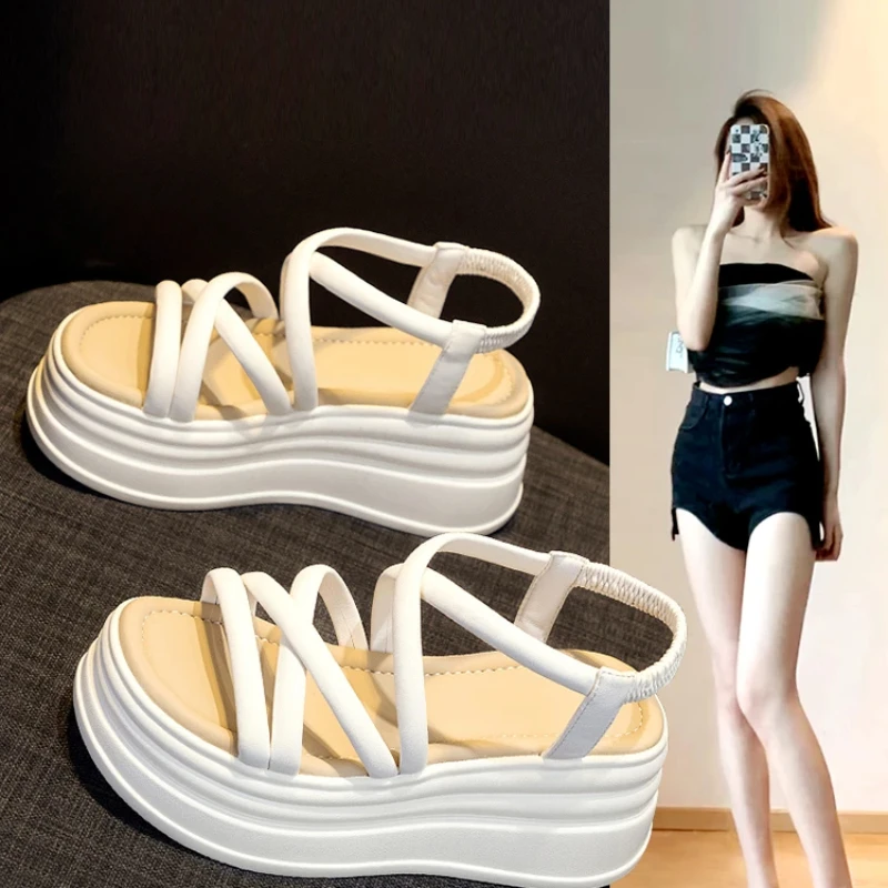 Fashion Cross Strap Wedge Heel Sandals Woman Summer Chunky Platform Slingbacks Women Slippers Thick Bottom Slides Flip Flops