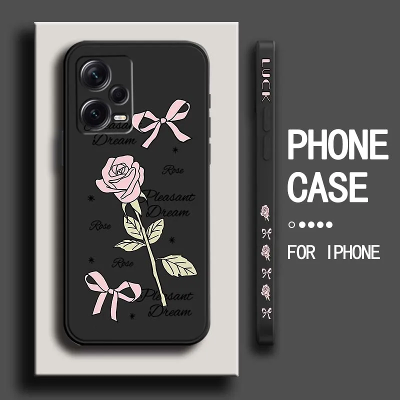 

Kitten Bow Rose Pink Cute Phone Case For Xiaomi Redmi Note 14 13 13R 12 12R 11 11E 11T 11S Pro Plus 5G Liquid Left Rope