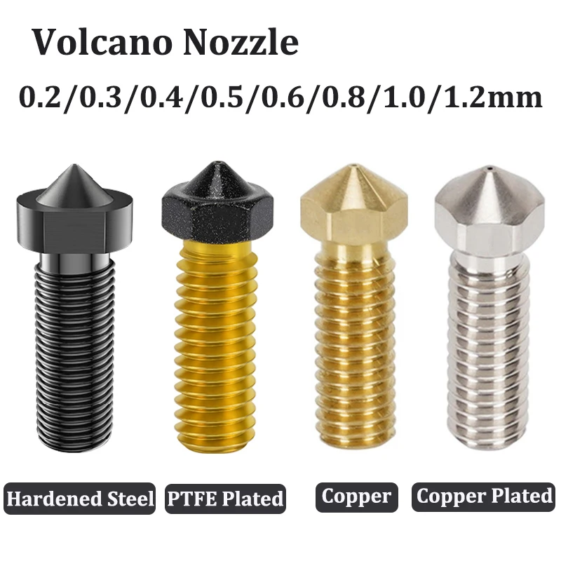 

E3D Volcano форсунка из закаленной стали, детали для 3D-принтера, Hotend, форсунки M6, резьба, медное покрытие, PTFE, нить 1,75 мм