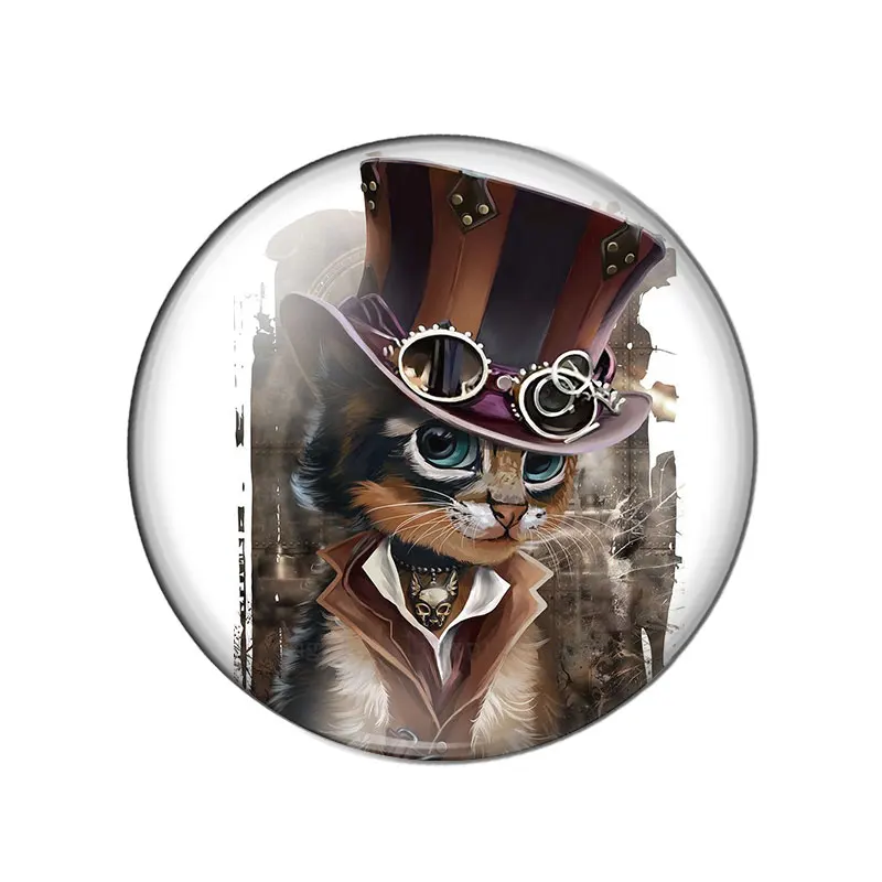 Fashion Steampunk Cats Paintings  8mm/10mm/12mm/18mm/20mm/25mm Round photo glass cabochon demo flat back Making findings