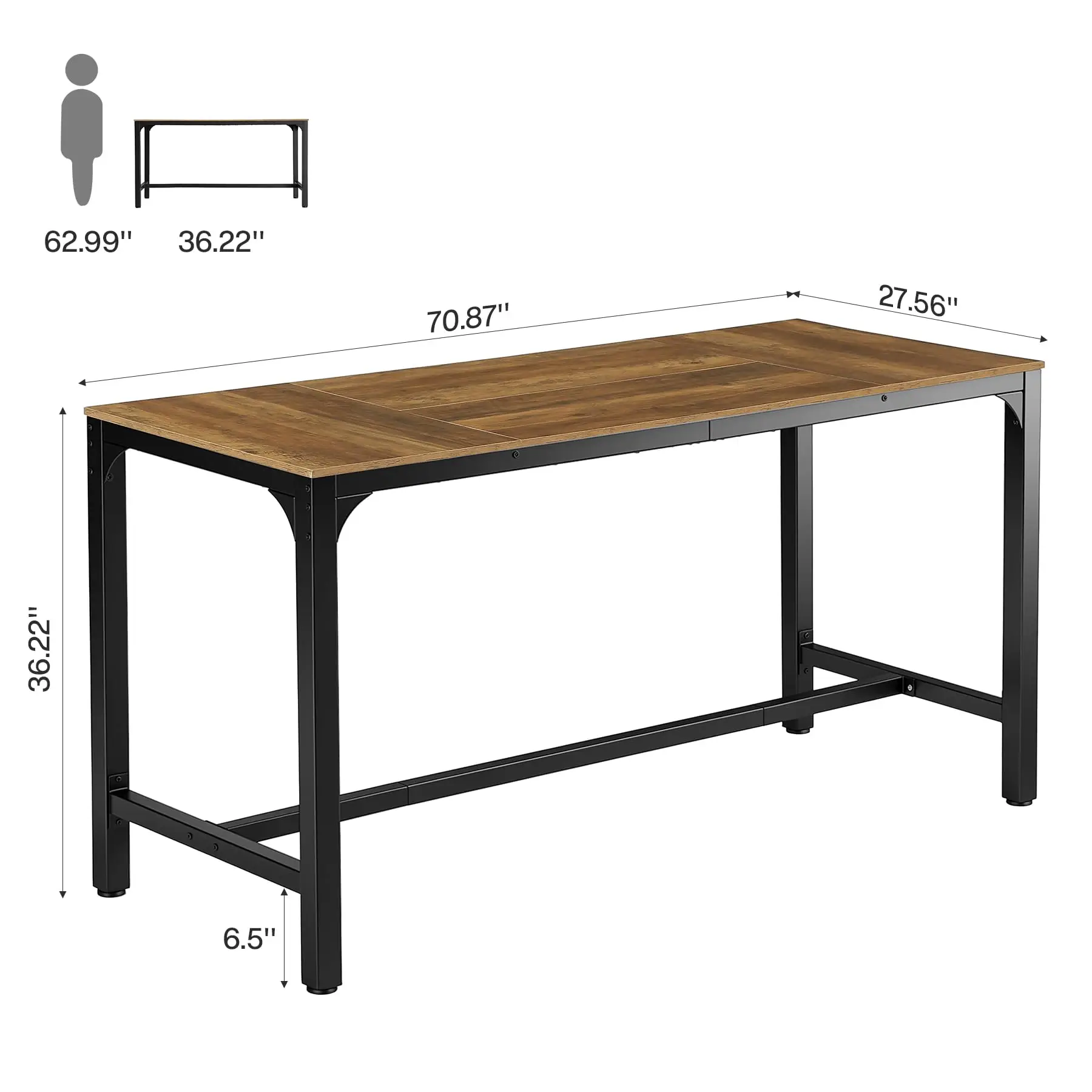 70.9-Inch Long Bar Table, Industrial Counter Height Pub Table with Metal Footrest, Rectangular High Top Kitchen Home