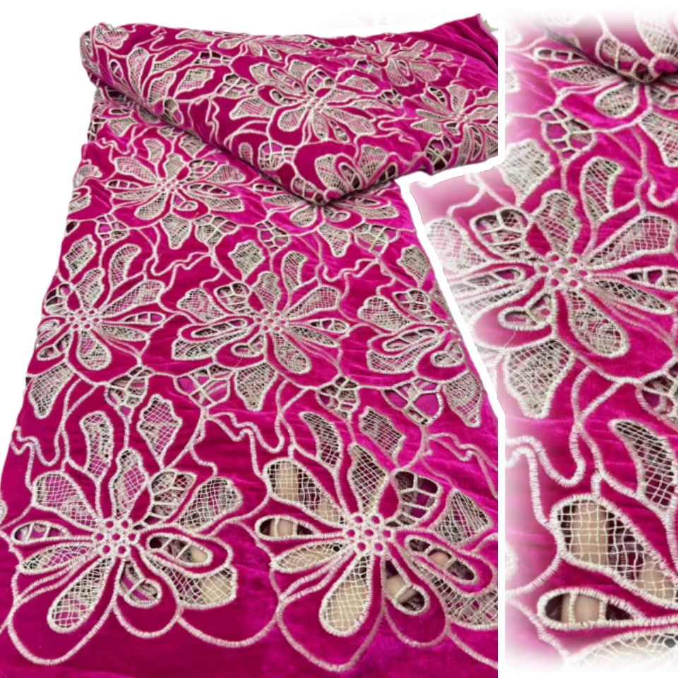 

Африканская бархатная кружевная ткань с лазерной вышивкой, 2024, высококачественная хлопковая гипюровая ткань для осеннего и зимнего праздничного платья TP1713
