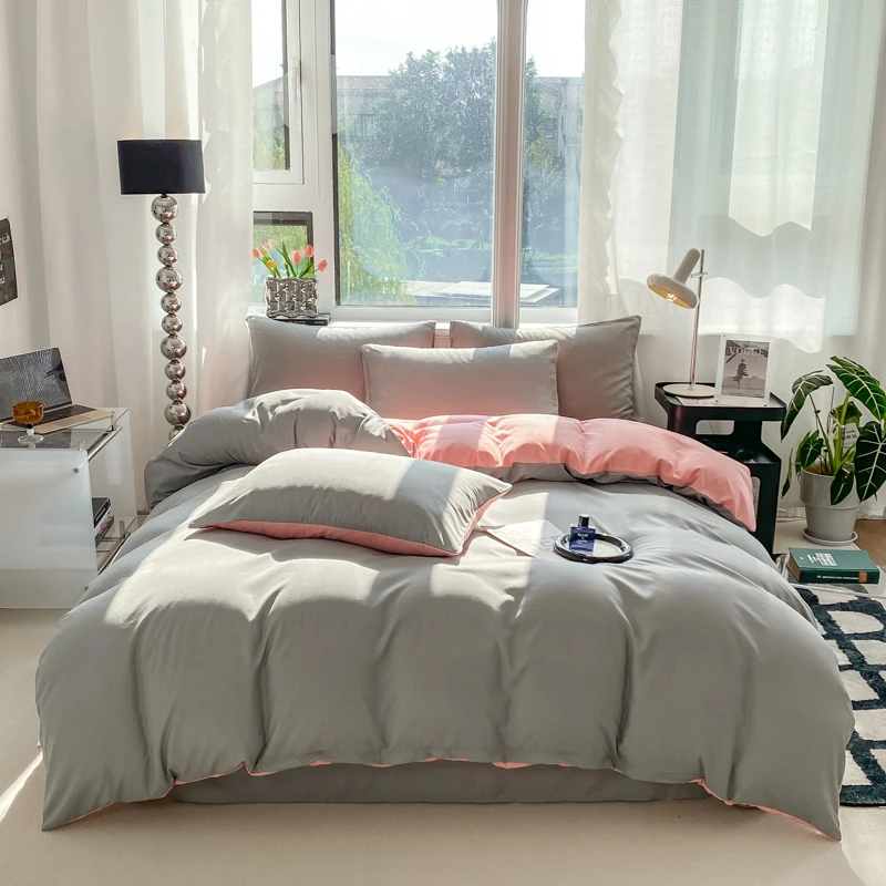 Ins Style Solid Color Duvet Cover Set Washed Cotton Bedclothes Comforter Cover Pillowcase Soft Bedding Sets Quilt Covers 220x240