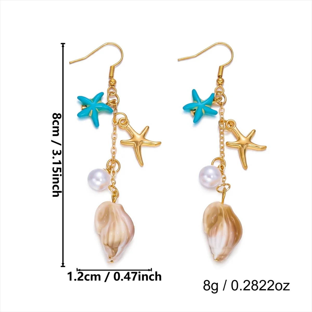 Ozean-Urlaub Seestern Muschel Seepferdchen Imitationsperlen Tropfenohrringe für Damen und Herren Böhmische Muschelohrringe Sommer Strand Schmuck – Detail 29