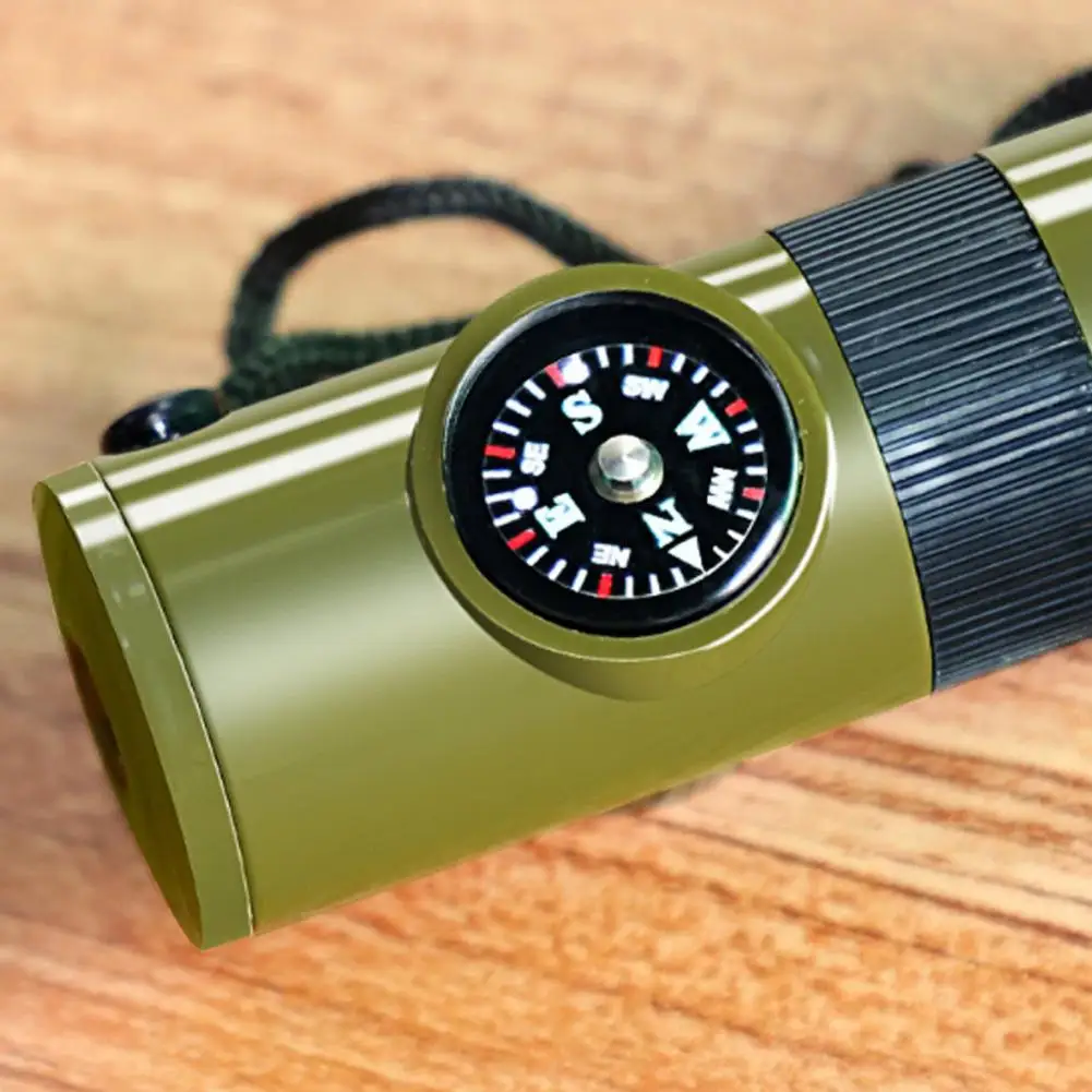 7-In-1 Multifunctional Whistle With Compass Thermometer Magnifier Mirror Outdoor Hiking Hunting Camping Emergency Survival Tool