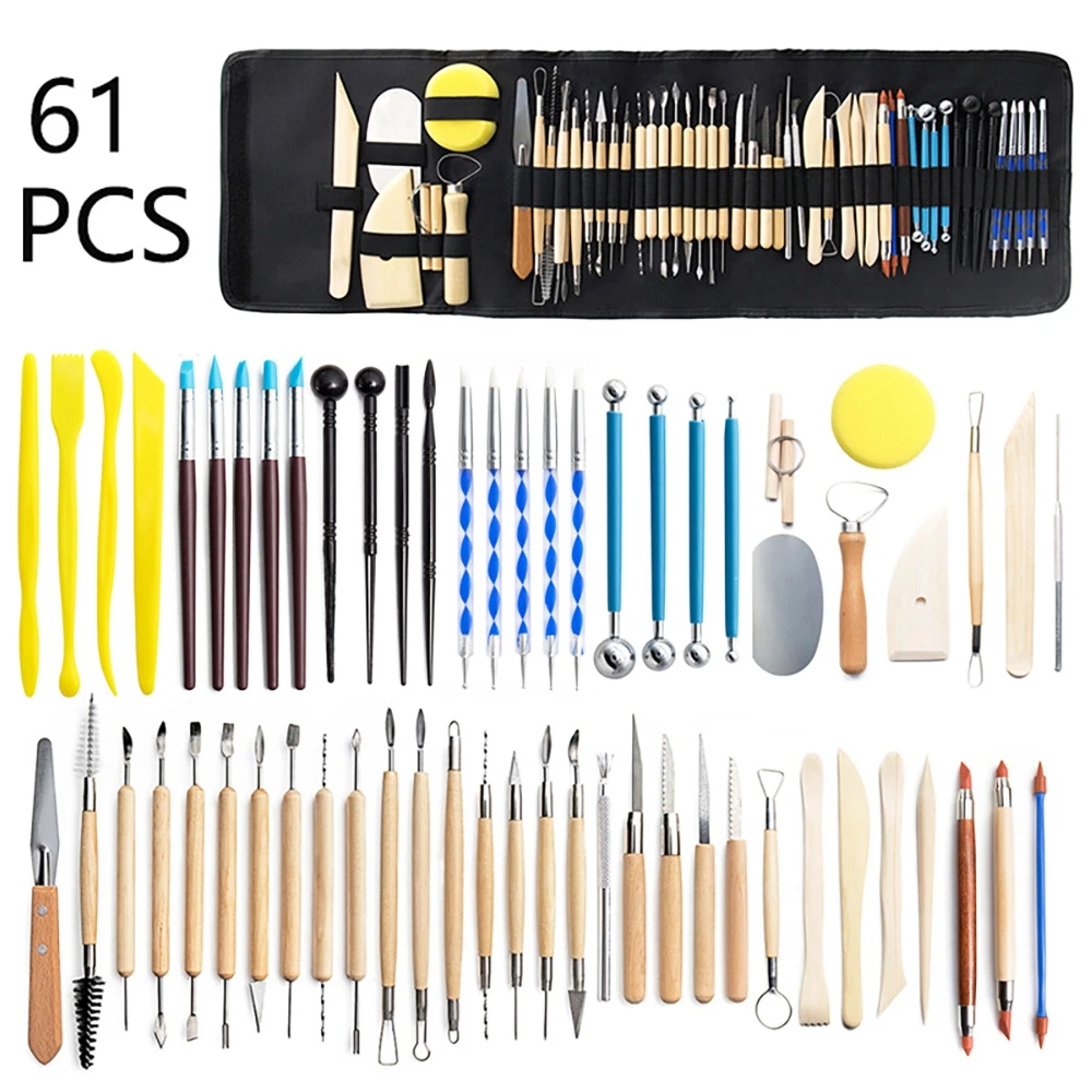 61pcs Pottery Clay Tools Sculpting Sculpt Smoothing Wax Carving Ceramic Polymer Shapers Modeling Carved Ceramic DIY Tool