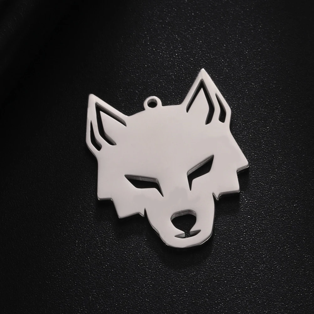 5PCS Wolf Head Stainless Steel Pendant Charming Hip Hop Pendant Animal Accessories DIY Necklace Handmade Gift