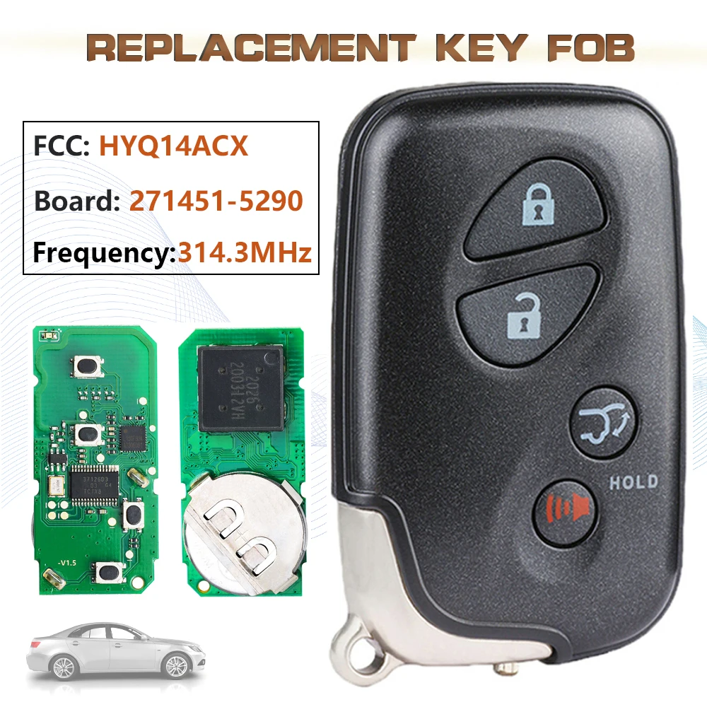 

KEYECU 314.3MHz FCC:HYQ14ACX Board:271451-5290 Smart Remote Key Fob 4 Button for 2010-2015 Lexus RX350 RX450h CT200h