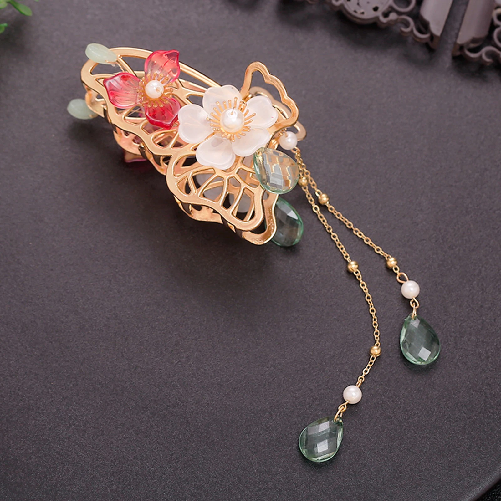 2025 جديد زهرة مشبك شعر للنساء خمر فراشة الفاوانيا شرابة القرش القابض أنيقة رائعة دبوس الشعر المعدني إكسسوارات الشعر #5