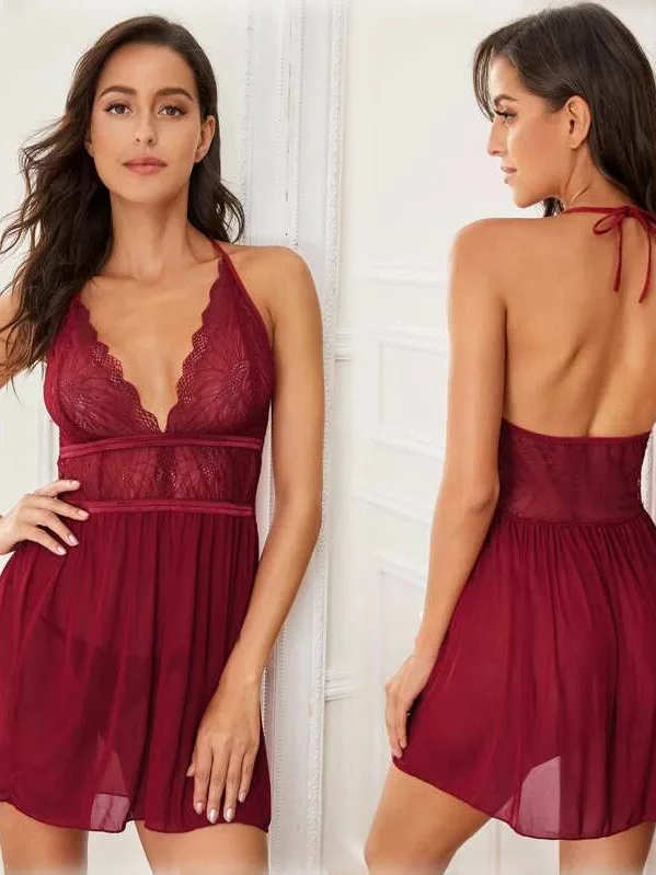 

Sexy Suspender Neck Net Dress Funny Lingerie V-Neck Short Sleeveless Summer Home Clothes Women's Underwear Super Short Length