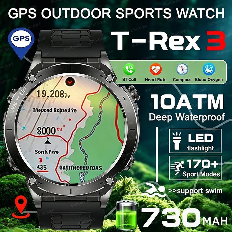 

2026 For Android iOS Men New Outdoors Military GPS Smart Watch 10ATM Waterproof 730mAh High Battery Compass NFC HD BT Call Watch