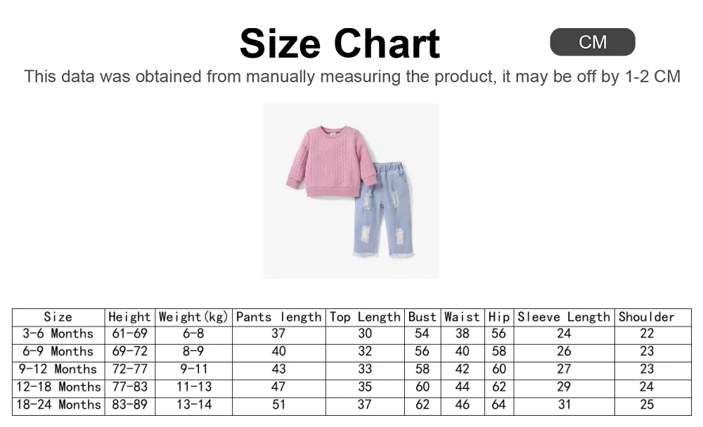 PatPat 2PCS Baby Girl Casual Sweater / Ripped Denim Pants Soft and Comfortable  Perfect for Outings and Daily Wear