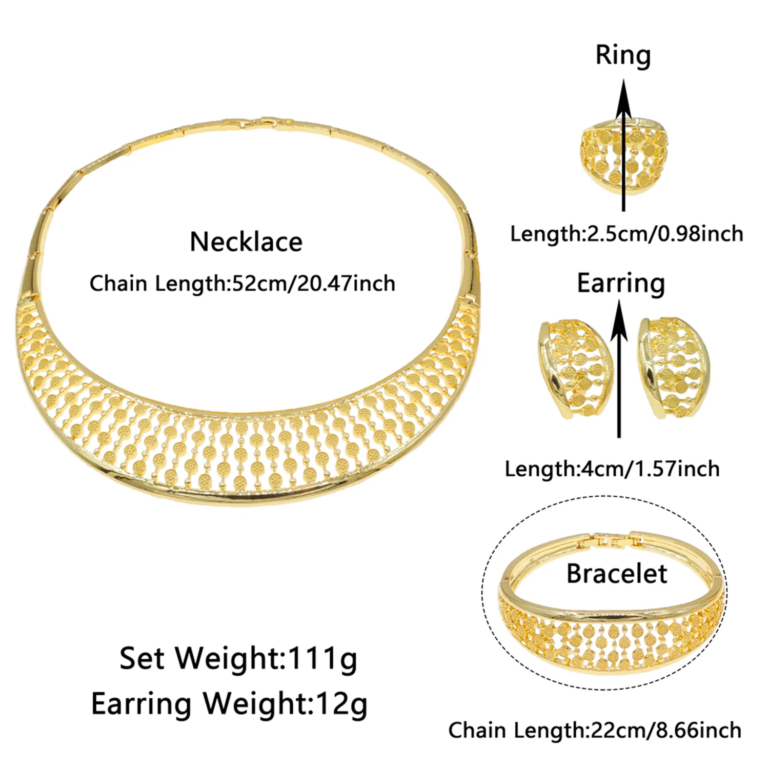 Yulaili Dubai Gold Plated Geometric Linear Jewelry Set for Women Party Wedding Necklace Earrings Bracelet Ring HV0088