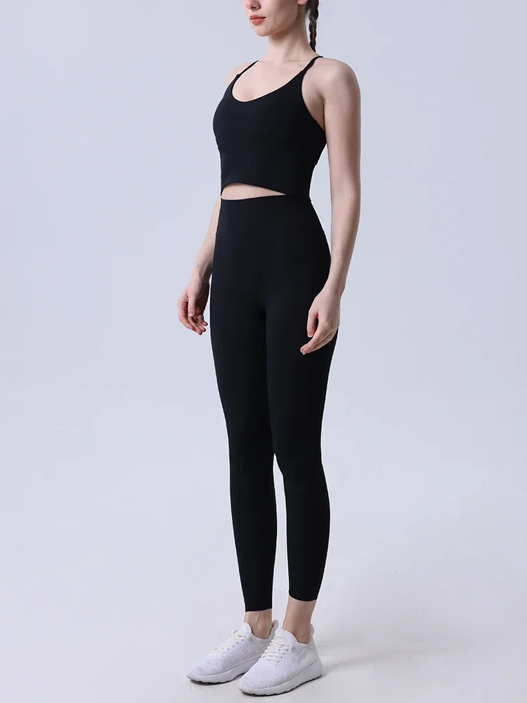 

Женский спортивный комплект для йоги из 2 предметов: топ с красивой спинкой и леггинсы с высокой талией для подтяжки бедер, для йоги, бега, велоспорта и тренировок