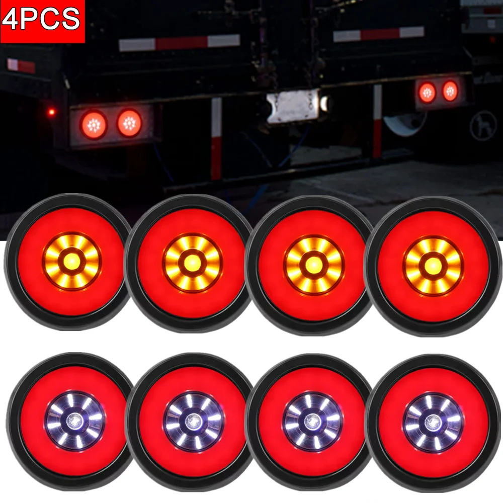 4PCS LED Round Tail Light Car Signal Lamp Truck Trailer Brake Rear Warning Tailight 24V Lorry Marker Lights Stop Reverse Lamp