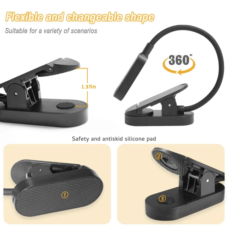 USB Rechargeable Book Lights 9 LED Lamp Beads Reading Light 3-Level Warm Cool White Flexible Easy Clip Night Reading Lamp