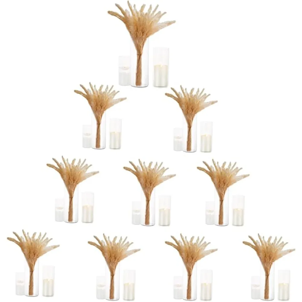 Vase Bulk Clear - Cylinder Vases 10 Sets(30 PCs) Hurricane Floating Candle Holder,Glass Vases,Decorative Centerpiece for Wedding