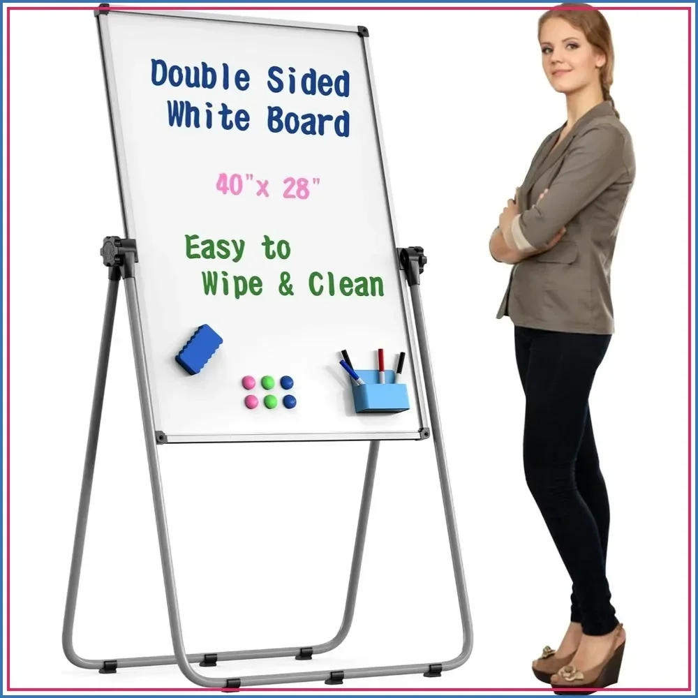 Double Sided White Board with Stand - 40x28 Portable Easel, Height Adjustable & 360° Rotation for Home Office Classroom