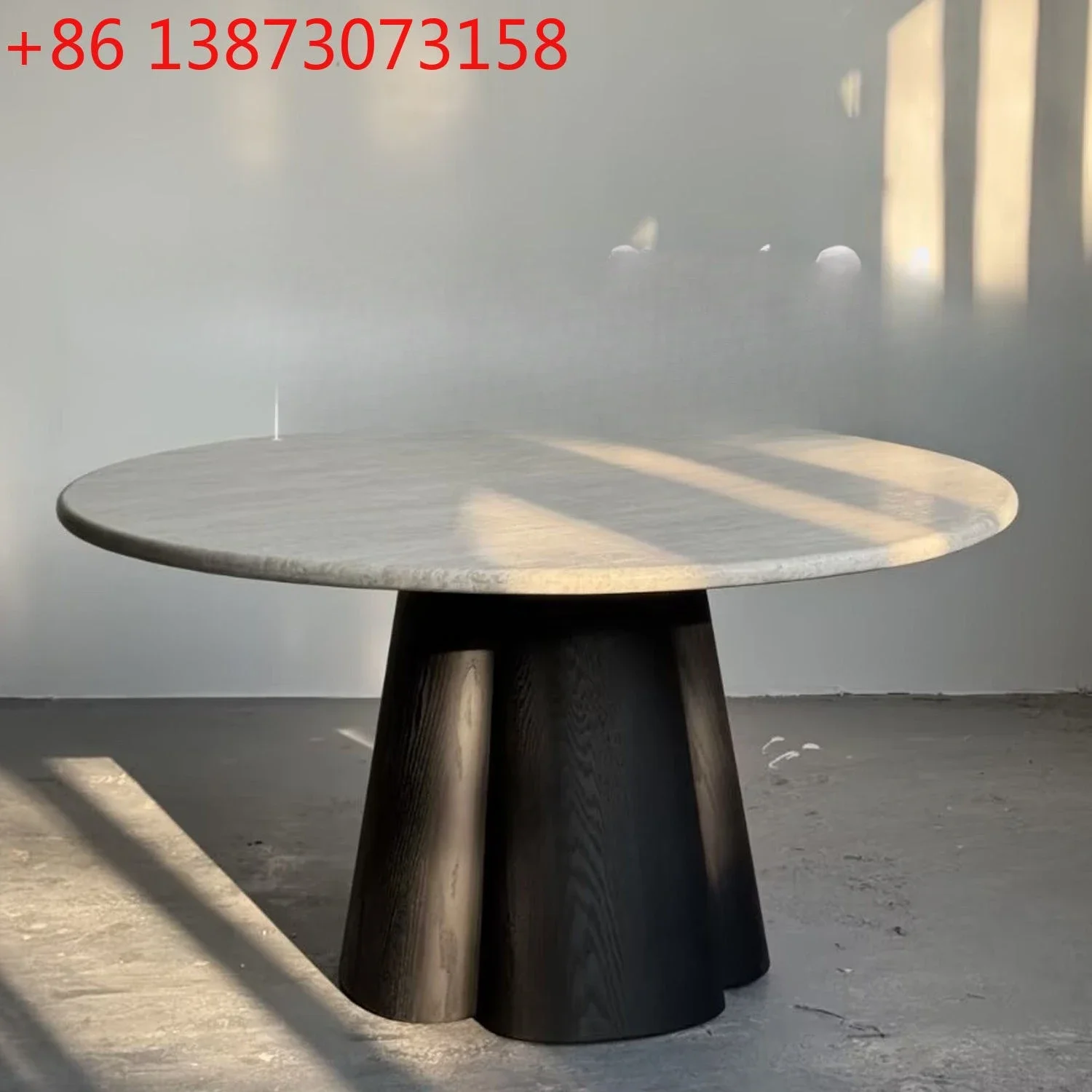 

Medieval solid wood retro round dining table natural marble French dining table household travertine dining table