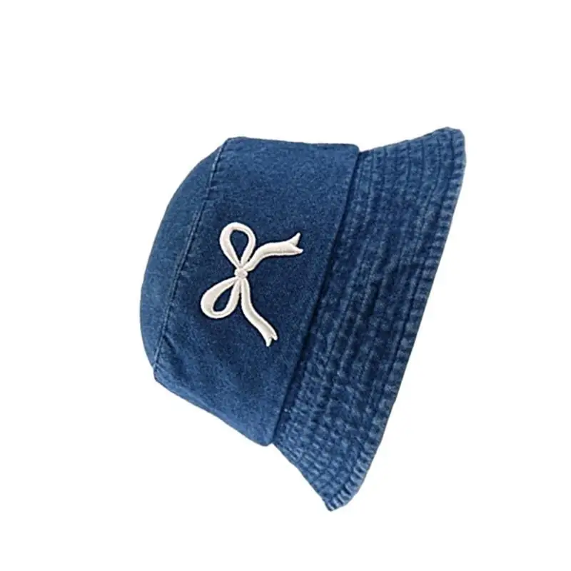 

39BB Summer Spring Bucket Hat Embroidery Bowknot Fisherman Hat for Adult Teens Beach Getaways Outdoor Camping Fishing Hat