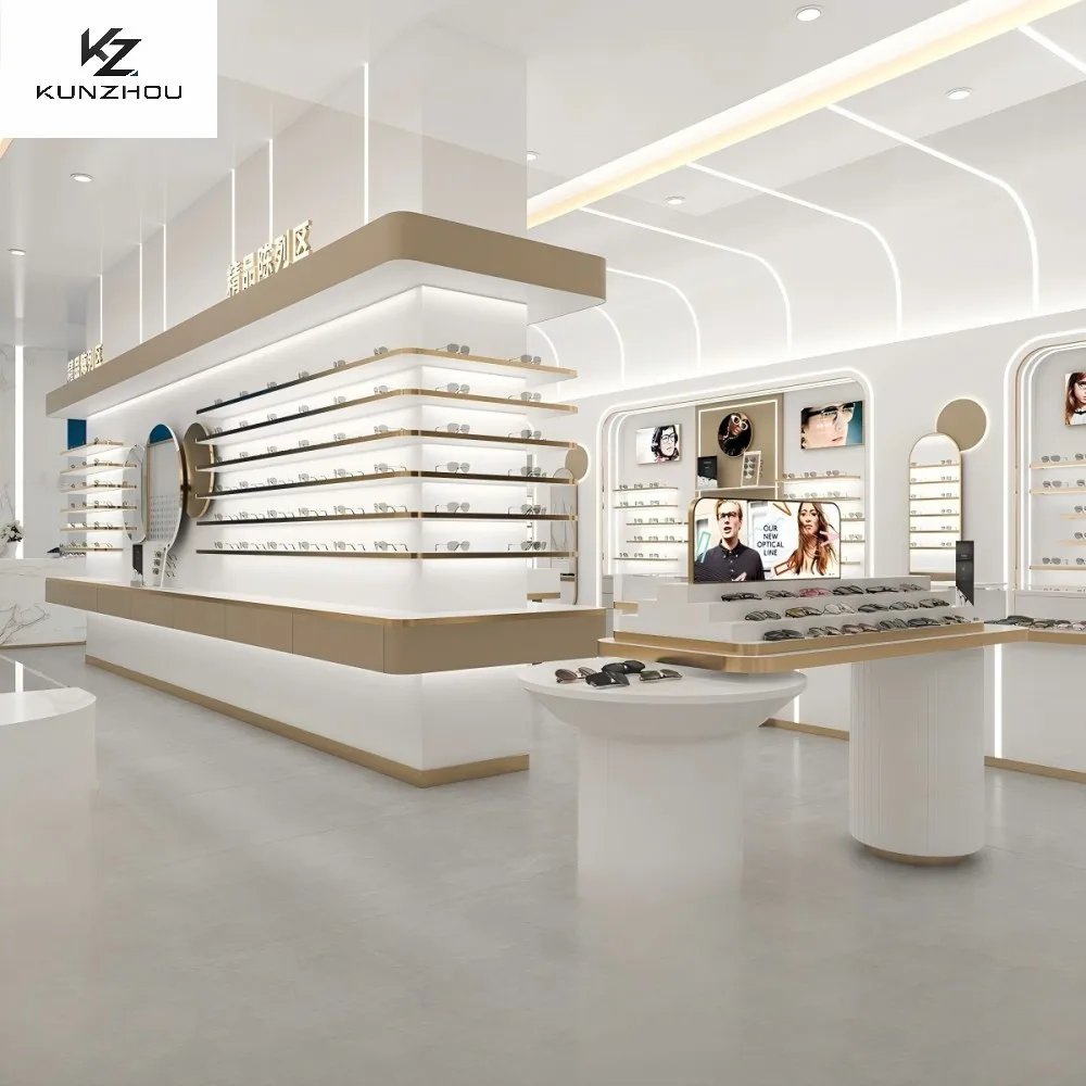 Customized display cabinet for dust-proof LED lighting in eyewear store