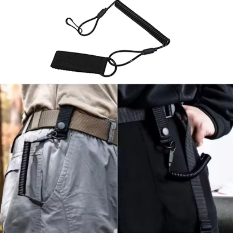 Elastic Lanyard Rope Tactical Anti-lost Spring Safety Strap Tactical Rope For Key Ring Chain Flashlight Hunting Accessories