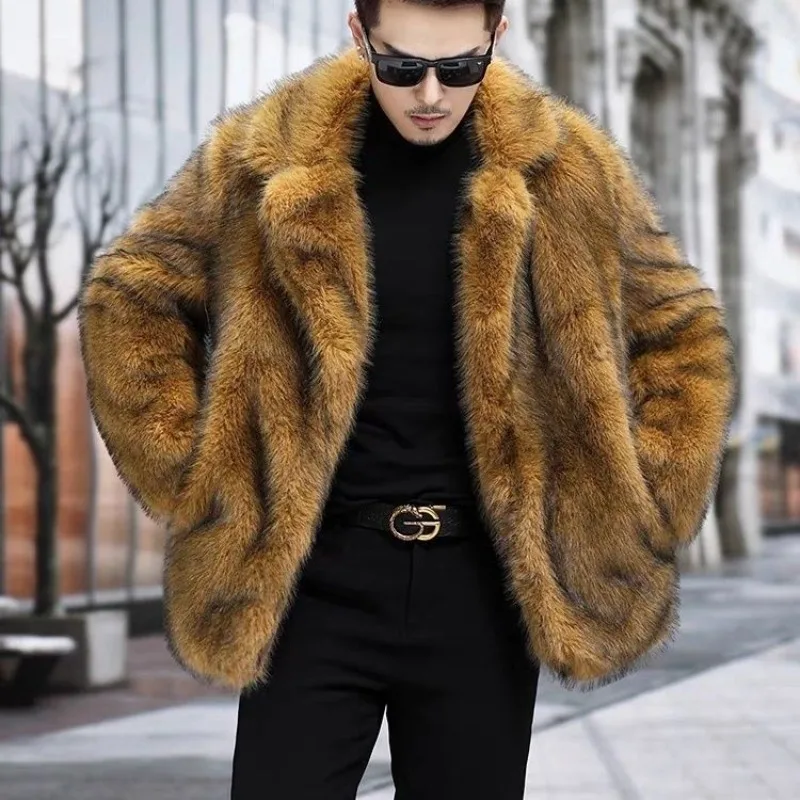 Men's Fur Coat Winter Mid-Length Style New Fox Fur and Sable Leather Combined Coat with Thickened Design Trendy Look Simulation