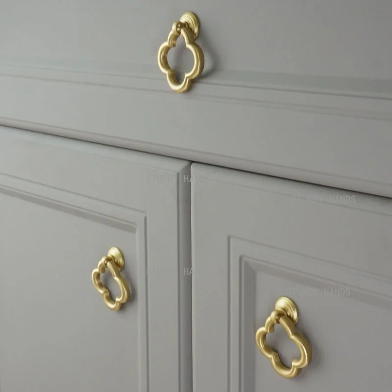 

5 шт., дверные ручки из цинкового сплава в минималистском французском стиле, дверные ручки для ящика с одним отверстием, клеверные золотые дверные ручки