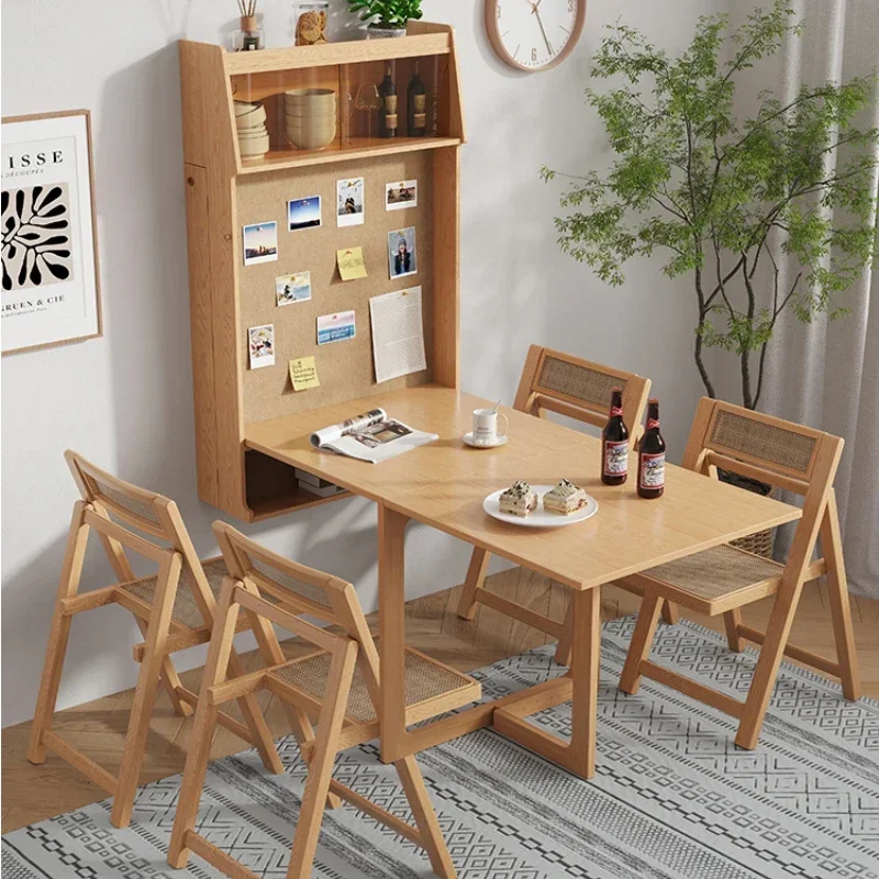 

Foldable Dining Table Household Small Apartment Wall-Mounted Bar Counter Log Style Multi-Functional Small Full