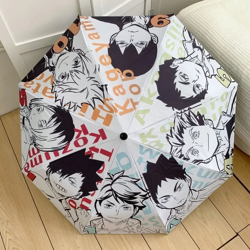 Haikyuu Kageyama Tobio Oikawa Tooru Kozume Kenma, sombrilla plegable de protección solar portátil con estampado de dibujos animados, lluvia o brillo, ideal para estudiantes