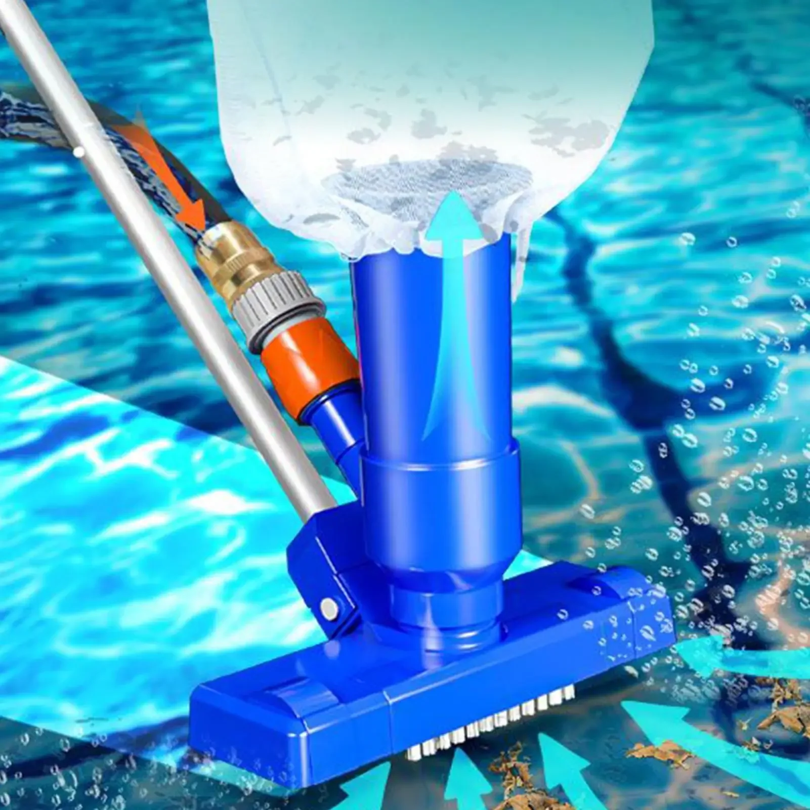 Herramienta de limpieza para piscinas de EE. UU./UE con palo de 5 secciones, limpiador de chorro para piscinas y spas, aspiradora para limpieza de piscinas elevadas, spas, estanques y bañeras de hidromasaje.