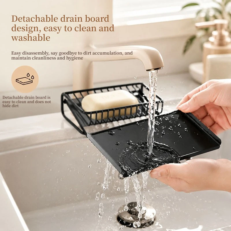 Plastic Soap Dish with Drain Rack Household Bathroom Countertop Laundry Soap Holder Drainable Bathroom Storage Organizer view 3