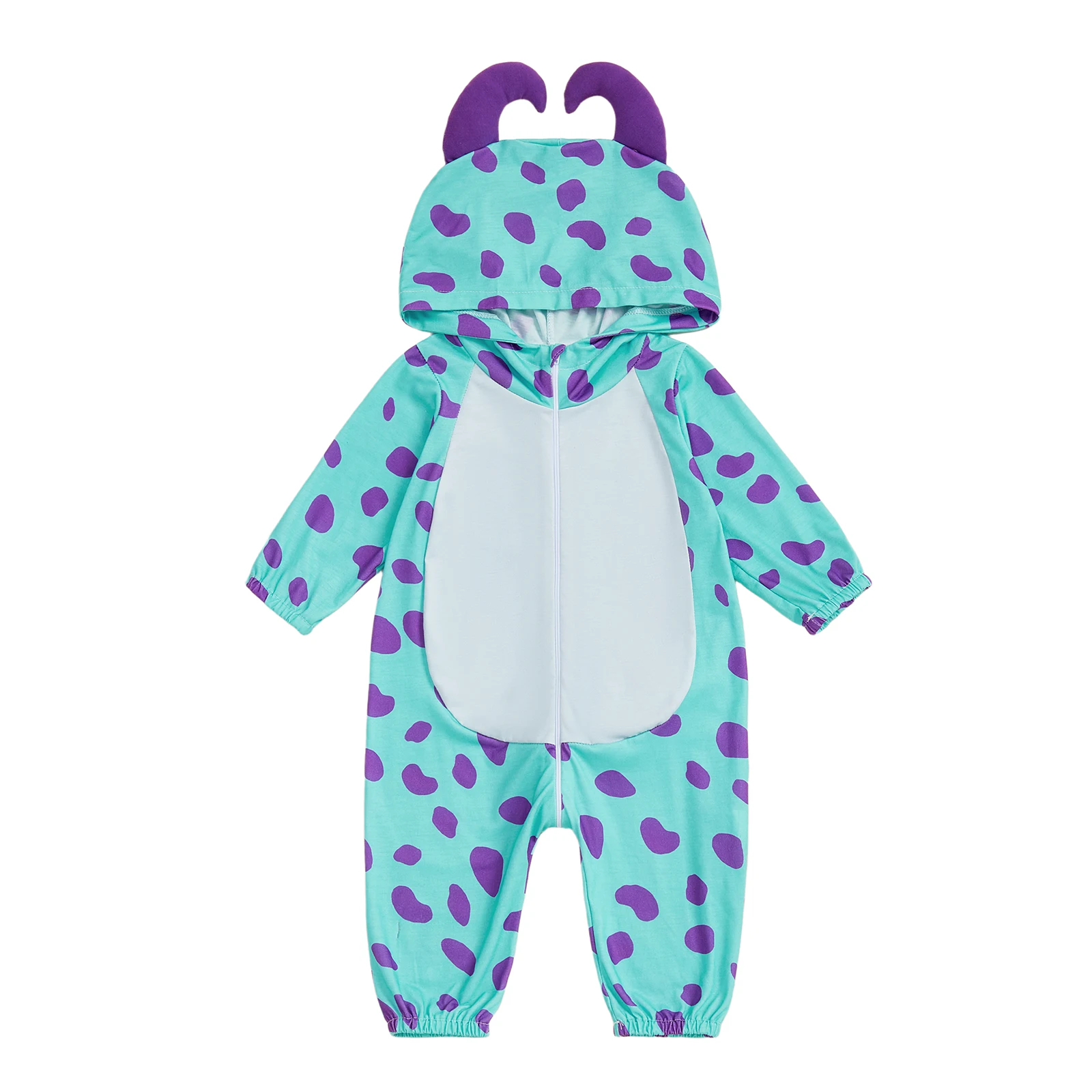 

Adorable Infant Autumn Hooded with Polka Dot Pattern Cozy Loose Fit Zip-Up Romper for Baby Boy or Girl