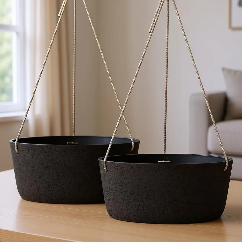 

12 Inch Outdoor Hanging Planters Set of 2, Iron-Colored Garden Pots